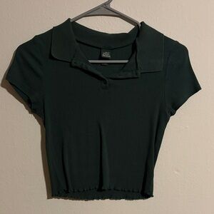 Wild Fable Dark Green Collared Crop Top